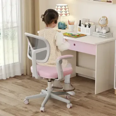 Dětská židle k psacímu stolu s nastavitelnou výškou sedáku 41-52 cm. Dětská otočná židle s kolečky růžová.