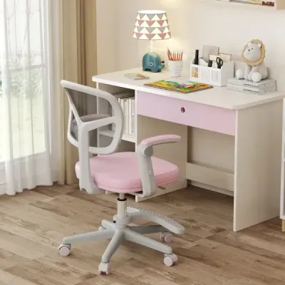 Dětská židle k psacímu stolu s nastavitelnou výškou sedáku 41-52 cm. Dětská otočná židle s kolečky růžová.
