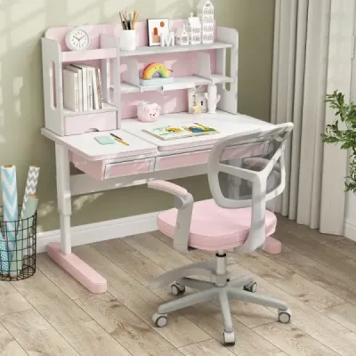 Dětská židle k psacímu stolu s nastavitelnou výškou sedáku 41-52 cm. Dětská otočná židle s kolečky růžová.
