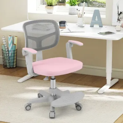 Dětská židle k psacímu stolu s nastavitelnou výškou sedáku 41-52 cm. Dětská otočná židle s kolečky růžová.