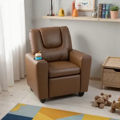 Dětské křeslo s relaxační funkcí, nastavitelným opěradlem a podnožkou Dětská pohovka hnědá