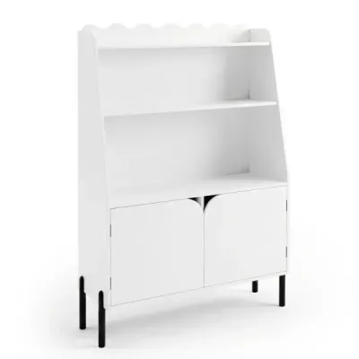 Dřevěná dětská skříňka Montessori se 3 otevřenými přihrádkami a 2 dvířky, 80 x 30 x 121 cm, bílá