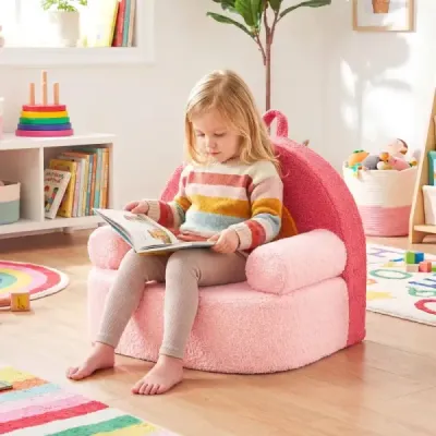 Dětská pohovka ergonomické dětské křeslo s vysoce hustou pěnou a plyšovým potahem Růžová