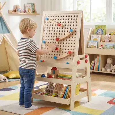 Oboustranný dřevěný malířský stojan pro děti s magnetickou tabulí pro děti od 3 let
