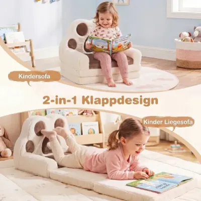 Dětská pohovka 2 v 1, dětské křeslo, rozkládací dětská pohovka s odnímatelným potahem, hnědá