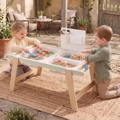 Dětský senzorický stůl s oboustrannou deskou a 3 skládacími úložnými boxy