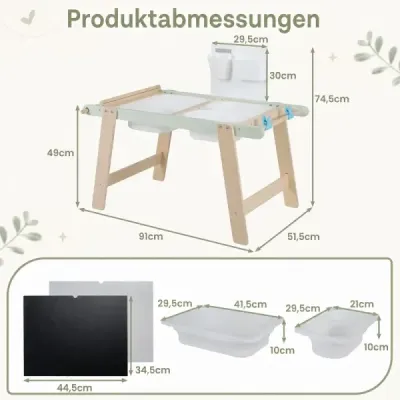 Dětský senzorický stůl s oboustrannou deskou a 3 skládacími úložnými boxy