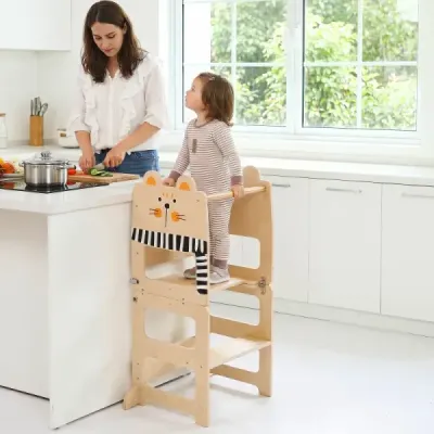 Skládací dřevěná vzdělávací věž 3 v 1, nosnost do 50 kg, pro děti od 18 měsíců, 63 x 39 x 93,5 cm, přírodní