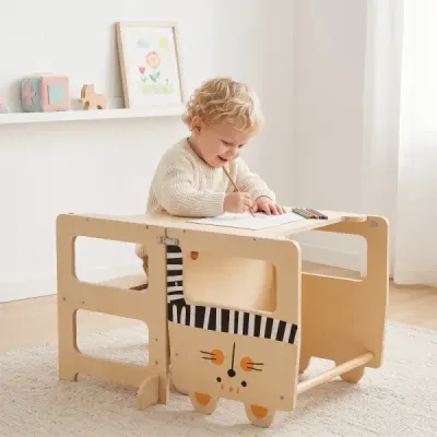 Skládací dřevěná vzdělávací věž 3 v 1, nosnost do 50 kg, pro děti od 18 měsíců, 63 x 39 x 93,5 cm, přírodní