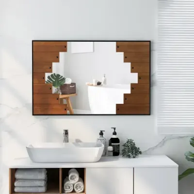 Obdélníkové zrcadlo s dřevěným rámem 60 x 95 cm rustikální nástěnné zrcadlo s obousměrnými háčky