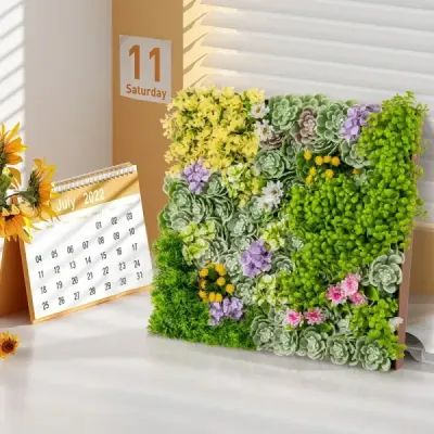 Balení 2 ks umělých listů ve čtvercovém rámu Nástěnné umění 3D Nástěnná zeleň 50x50cm květiny