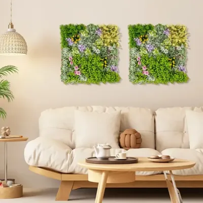 Balení 2 ks umělých listů ve čtvercovém rámu Nástěnné umění 3D Nástěnná zeleň 50x50cm květiny