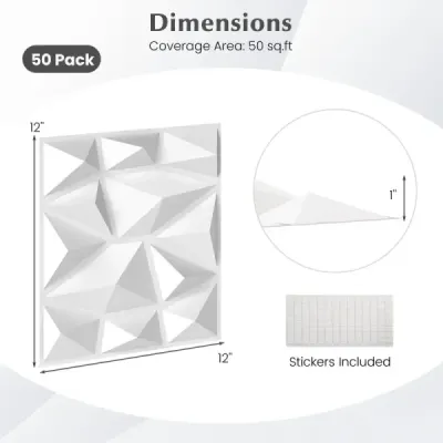 50 kusů 3D nástěnných panelů diamant 30 x 30 cm nástěnné obklady nástěnné dekorace bílé 4,5m²