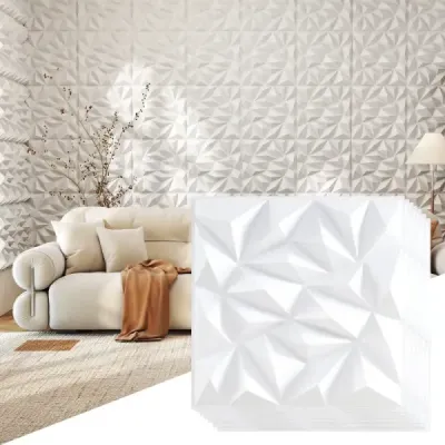 40 kusů 3D nástěnných panelů diamant 50 x 50 cm nástěnné obklady dekorace na zeď bílá 10m²