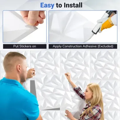 40 kusů 3D nástěnných panelů diamant 50 x 50 cm nástěnné obklady dekorace na zeď bílá 10m²