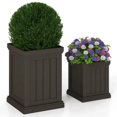 Sada 2 čtvercových květináčů, výška 48/31,5 cm, odolné a stohovatelné, květináče s drenážními otvory, plastový květináč z PP, hnědý