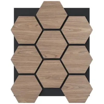 Balení 4 akustických stěnových panelů, 81 x 66 cm, zvukově pohltivé panely s 9 šestihrannými dřevěnými panely