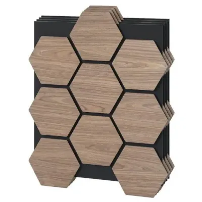 Balení 4 akustických stěnových panelů, 81 x 66 cm, zvukově pohltivé panely s 9 šestihrannými dřevěnými panely