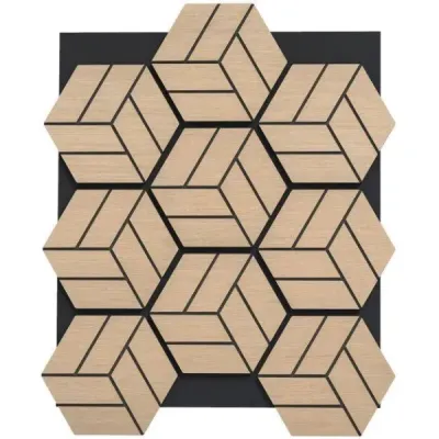 4 akustické stěnové panely s 9 šestihrannými dřevěnými panely, zvukově pohlcující panely