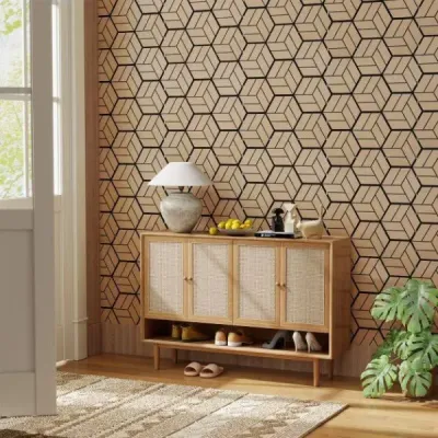 4 akustické stěnové panely s 9 šestihrannými dřevěnými panely, zvukově pohlcující panely