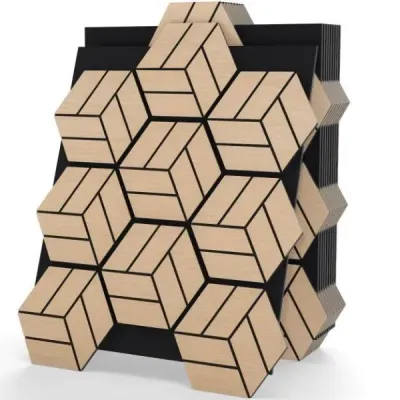 4 akustické stěnové panely s 9 šestihrannými dřevěnými panely, zvukově pohlcující panely