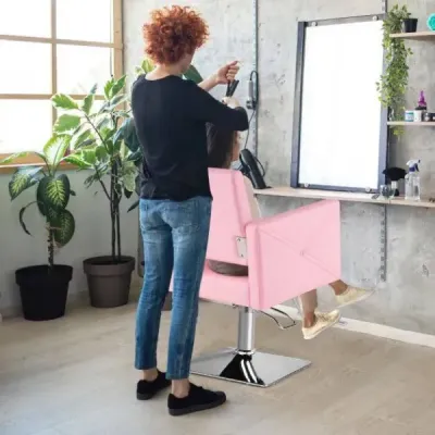 Kadeřnické křeslo, křeslo do kadeřnictví s výkonným hydraulickým čerpadlem, křeslo pro stylisty do kosmetického salonu, růžové