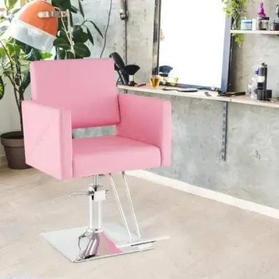 Kadeřnické křeslo, křeslo do kadeřnictví s výkonným hydraulickým čerpadlem, křeslo pro stylisty do kosmetického salonu, růžové