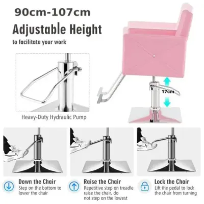 Kadeřnické křeslo, křeslo do kadeřnictví s výkonným hydraulickým čerpadlem, křeslo pro stylisty do kosmetického salonu, růžové