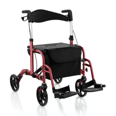 Rollator skládací a lehký se sedadlem 2 v 1 invalidní vozík a cestovní rollator Lehký červený