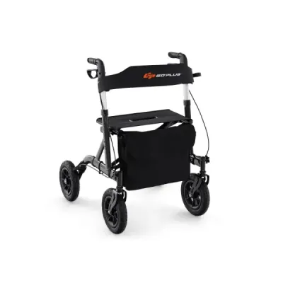 Rollator skládací a lehký s hliníkovým sedadlem do 160 kg Invalidní vozík 2 v 1 a cestovní rolátor černý