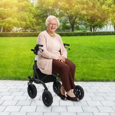 Rollator skládací a lehký s hliníkovým sedadlem do 160 kg Invalidní vozík 2 v 1 a cestovní rolátor černý