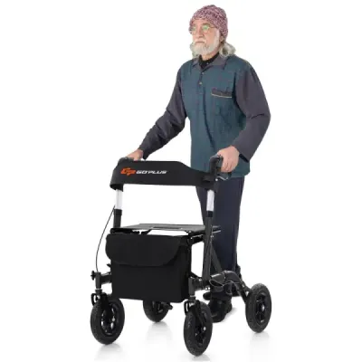 Rollator skládací a lehký s hliníkovým sedadlem do 160 kg Invalidní vozík 2 v 1 a cestovní rolátor černý