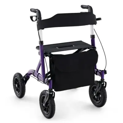 Rollator skládací a lehký se sedadlem z hliníku do 160 kg Invalidní vozík 2 v 1 a cestovní rolátor fialový