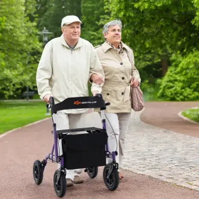 Rollator skládací a lehký se sedadlem z hliníku do 160 kg Invalidní vozík 2 v 1 a cestovní rolátor fialový