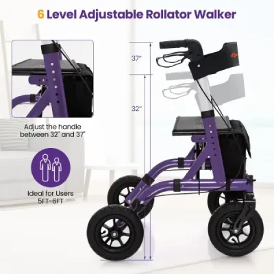 Rollator skládací a lehký se sedadlem z hliníku do 160 kg Invalidní vozík 2 v 1 a cestovní rolátor fialový