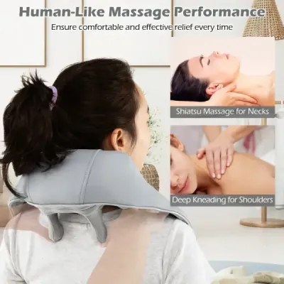 Masážní přístroj na krk a ramena 4D Shiatsu masážní přístroj na záda s hloubkovým hnětením tkání šedý