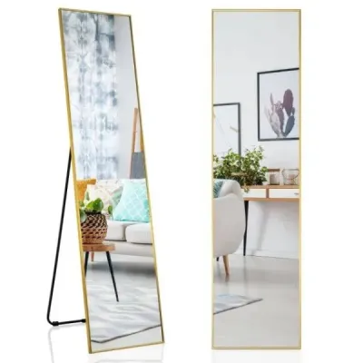 Celoplošné zrcadlo 160 x 40 cm Stojanové zrcadlo 2 v 1 a nástěnné zrcadlo vyrobené ze zlata odolného vůči rozbití