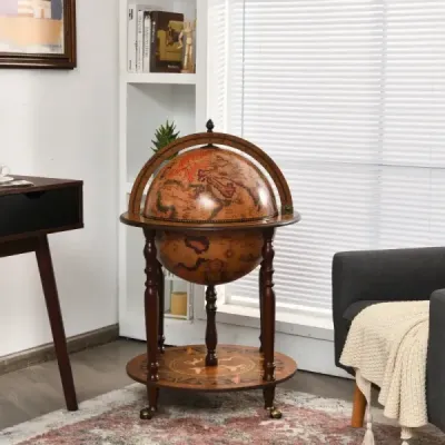 Globe bar Barová skříňka Barový vozík s kolečky a víkem Stojan na víno Vinotéka ? 60,5 x 95,5 cm Hnědá