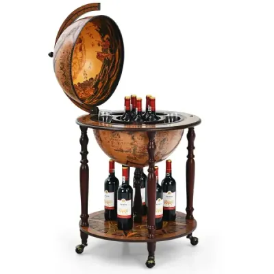 Globe bar Barová skříňka Barový vozík s kolečky a víkem Stojan na víno Vinotéka ? 60,5 x 95,5 cm Hnědá