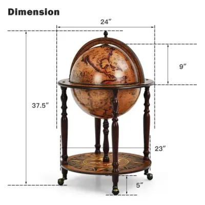 Globe bar Barová skříňka Barový vozík s kolečky a víkem Stojan na víno Vinotéka ? 60,5 x 95,5 cm Hnědá