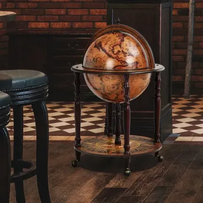 Globe bar Barová skříňka Barový vozík s kolečky a víkem Stojan na víno Vinotéka ? 60,5 x 95,5 cm Hnědá