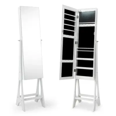 Skříňka na šperky Stojící zrcadlo 2 v 1 zrcadlo v celé délce s 12 LED diodami 36 x 33,5 x 154,5 cm černá