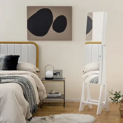 Skříňka na šperky Stojící zrcadlo 2 v 1 zrcadlo v celé délce s 12 LED diodami 36 x 33,5 x 154,5 cm černá