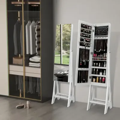 Skříňka na šperky Stojící zrcadlo 2 v 1 zrcadlo v celé délce s 12 LED diodami 36 x 33,5 x 154,5 cm černá