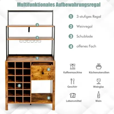 Kuchyňská skříňka 160 cm bufetová skříňka se stojanem na víno a šuplíkem 74 x 40 x 160 cm