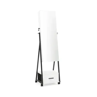 Zrcadlová skříňka na šperky a make-up se zrcadlem po celé délce 42 x 38 x 157 cm Bílá