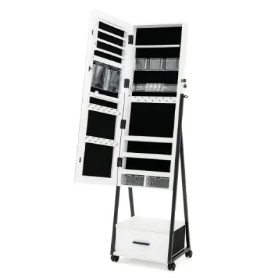 Zrcadlová skříňka na šperky a make-up se zrcadlem po celé délce 42 x 38 x 157 cm Bílá