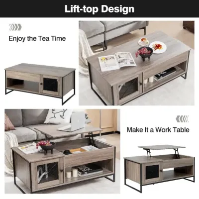 Couchtisch mit Hubplatte Mitteltisch mit Pneumatischer Hebevorrichtung 106 x 55 x 44,5 cm Grau