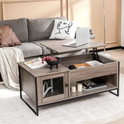 Couchtisch mit Hubplatte Mitteltisch mit Pneumatischer Hebevorrichtung 106 x 55 x 44,5 cm Grau