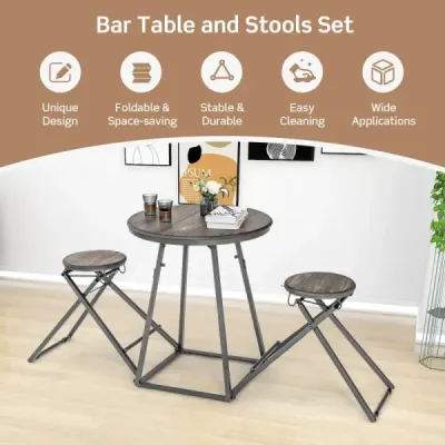 Barový stůl s barovou židlí souprava barových stolů pro 2 osoby skládací 206,5 x 77,5 x 90 cm rustikální hnědá